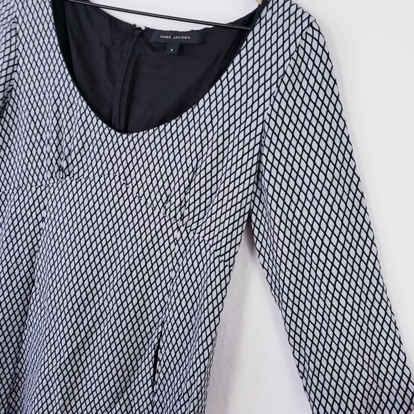 Marc Jacobs Black/Grey Lattice Print Dress sz 6 - Picture 3 of 13